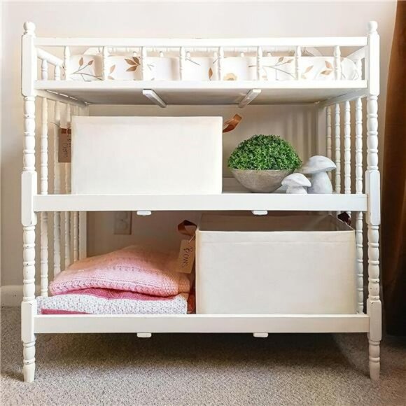 Set of 2 Large Beige Storage Bins with Handles for Closet Shelves Organizer - Picture 2 of 7